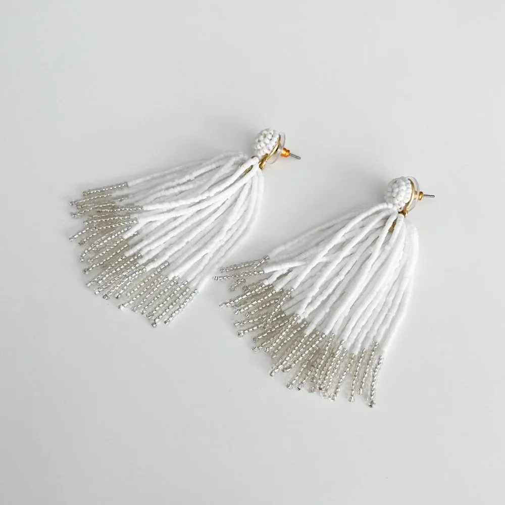 J. Crew Beaded Tassel Earrings (White) - Picture 2 of 3
